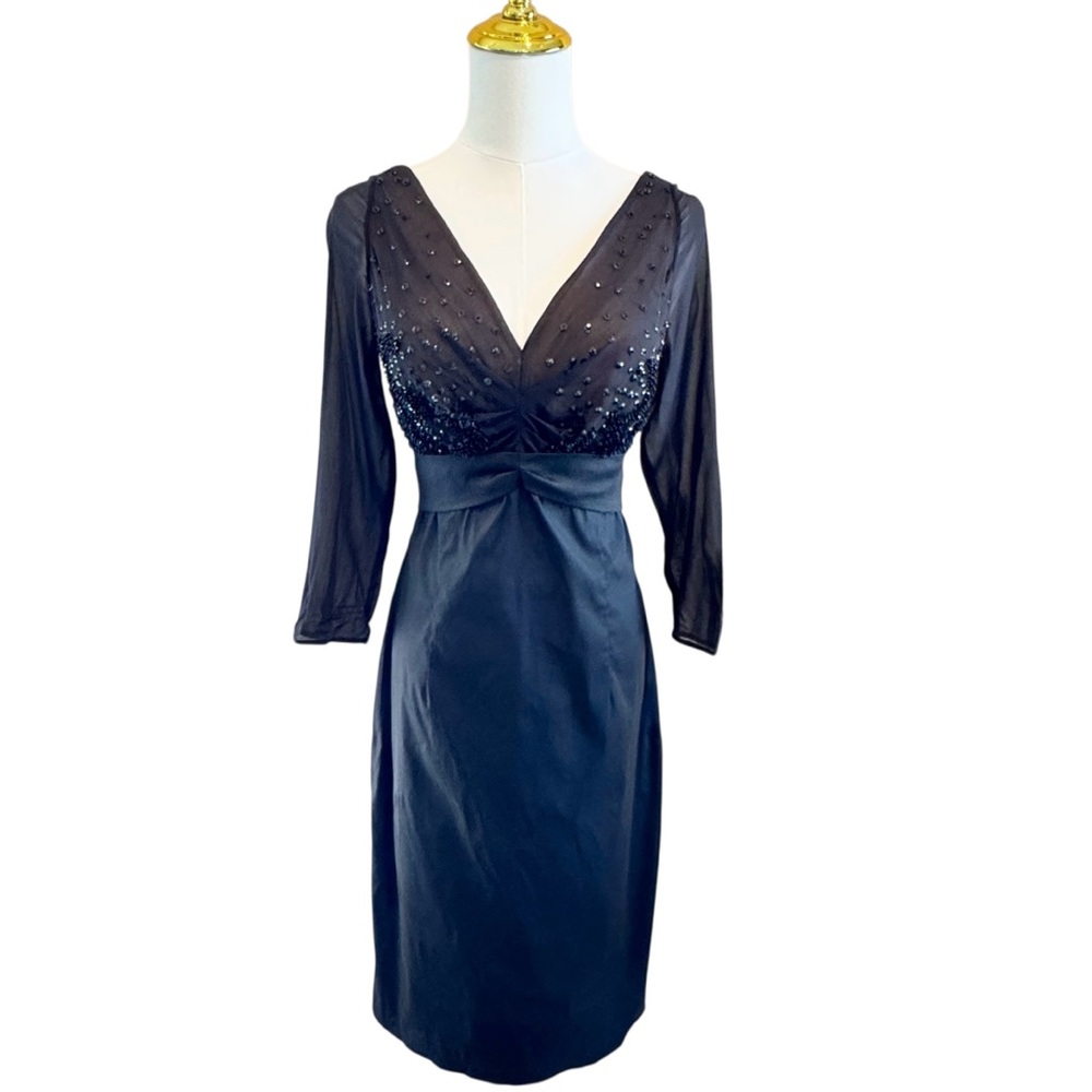Talbot Runhof Black Beaded Semi-Formal Sheer Long Sleeve Cocktail Dress Women 10